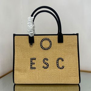 Yaz Straw Bag Tatil Plaj Çantası Tasarımcı Çanta Kadın Alışveriş Çantası Büyük Kapasite Tote Çantalar En Kalite Denim Omuz Çantaları Deri El Hafta Sonu Seyahat Çantaları