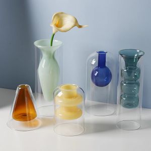 結婚式のための花瓶の花瓶ダブルウォールホウケイ酸シリンダー水耕ガグラス花瓶のセンターピース北欧美学