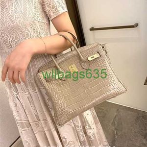 BK Crocodile Bags Trusted Luxury Handbag 2024 Ny Elephant Grey äkta läderplatinväska med krokodilmönster Kohuden stor kapacitet R har logotyp HBBC