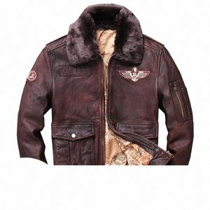 Män 2023 Retro Brown World War II Military Pilot Leather Jacket Plus Size 5XL äkta tjock Cowhide Aviator Coat Gratis frakt M7oz#