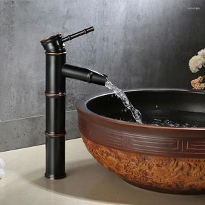 Badrumsvaskkranar Antika bassängkranar Fartyg Tall Bamboo Water Tap Mixer och kallt enhålsvintage för utomhusträdgård