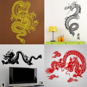 Klistermärken Vinyl Wall Decal Chinese Flying Dragon Fantasy Asian Style Sticker Decor Home Bedroom Interior Design Art Mural