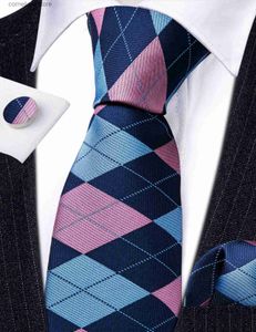 Cravatte Cravatte Designer Cravatte di seta per uomo Alta qualità Rosa Blu Abito Cravatta Fazzoletto da taschino Gemelli Set Sposo Festa di nozze Barry.Wang 6508 Y240325