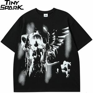 Män japanska streetwear tshirt harajuku anime tecknad ängel vingar grafisk t-shirt hip hop t-shirt y2k toppar tee bomull svart 240312