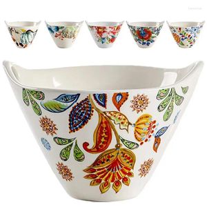 Bowls Underglaze Color Decorative Fruit Bowl Ceramic Noodle AntiScald & Reusable Patterned Porcelain Kitchen Tableware Item