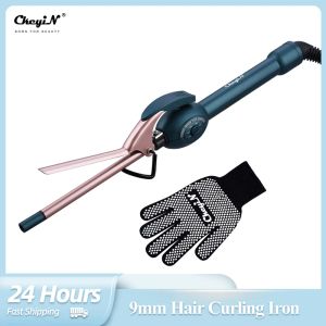 Irons CkeyiN Professional 9mm Curling Iron Tong Curling Wand Ceramic Barrel 6 Level Hair Curler With Heat Resistant Glove Styling Tool
