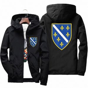 Bosnia and Herzvina Flag Windbreaker Men's Zipper Hooded Pilot Thick Coat Motorcycle Jacket Tシャツ大規模7xl Q7Jy＃