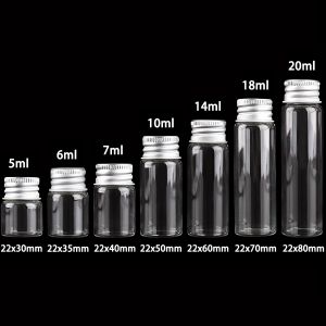 瓶5ml 6ml 7ml 10ml 14ml 18ml 20ml銀アルミニウムスクリューキャップを備えた小さな透明なガラス瓶