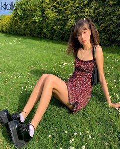 Klalien kadınlar yaz boho kırmızı kayış mini elbise bayanlar moda sevimli tatlı kolej tarzı kawaii ince yumuşak elbise yeni c2009199341589