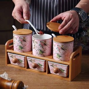 Storage Bottles Seasoning Box Household Kitchen Set Oil Salt Sauce And Vinegar Double Layer Ceramic Can