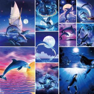 Número animal golfinho pintura por números conjunto de tintas a óleo 50*70 pintura em tela pinturas decorativas para crianças arte de parede atacado