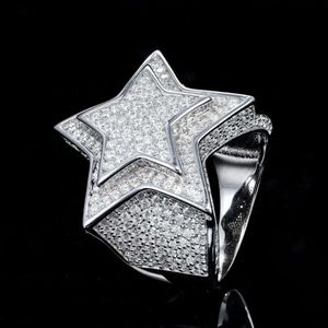 Anpassad design Sterling Sier Ring VVS Moissanite Hip Hop Iced Out Real 14K Gold Men Star Ring