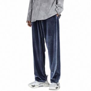 spring Wide-leg velour pants Men's Fi Casual Korean Streetwear Loose Hip-hop Straight veet Trousers Plus size M-7XL Pants x4QW#