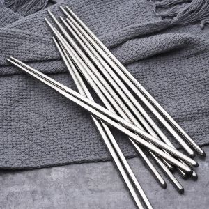 5 pares/set pauzinhos de metal chinês antiderrapante aço inoxidável chop sticks conjunto reutilizável titular pauzinho comida varas sushi hashi