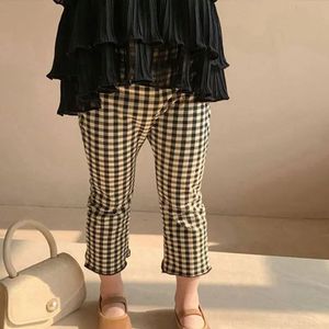 Elegant Fashion Harajuku Slim Fit Children Clothes Loose All Match Casual Pants Solid Flared Sport Checkered 240315