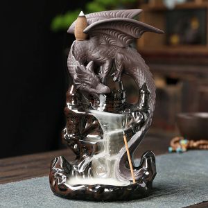 Burners Creative Home Decor Ornaments Dragon Waterfall Backflow Incense Burner Pterosaur Ceramic Censer Incense Stick Holder No Incense