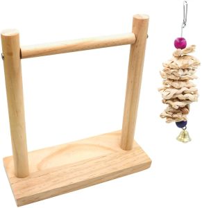 Stands Parrot T Stand Perch Tabletop Bird Perch Shelf, Wood Playstand Portable Training Playground Bird Cage Toys for Small Cockatiels