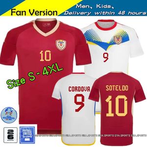 2024 2025 Venezuela Futbol Formaları Çocuk Kiti 24 25 Milli Takım Futbol Gömlek Erkek Ev Kırmızı Uzak Beyaz Camisetas Copa America Cordova Soteldo Rincon Bello Rondon S-4XL