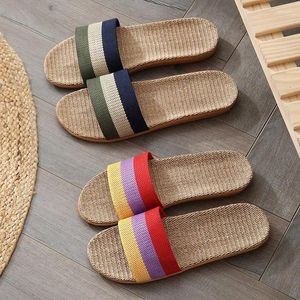 Hausschuhe Sommer Fashion Flachs Frauen und Männer lässige Leinenschuhe Haus Nicht-Schlupf-Flip Flops Innen in der Innenseite Open Toe Sandalen