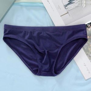 Cuecas masculinas sexy confortável respirável baixo-rise u-convexo cuecas roupa interior seda gelo