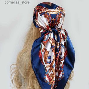 Bandanas Durag mode sjal halsdukar för kvinnor blommor tryck silk satin hijab halsduk kvinnliga wraps 90*90 cm fyrkantiga sjalar bandana halsdukar för damer y240325