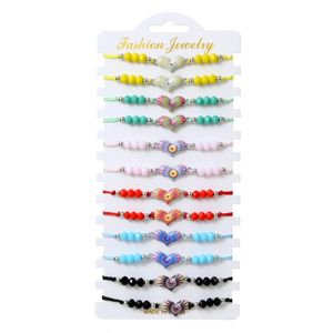 12pcs Lucky Turkish Bracelet for Couple Handmade Colorful Thread heartshaped Charm Summer Beach Jewelry Gift 240315