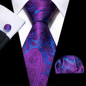 Neck Ties Elegant Purple Men Ties Silk Paisley Woven Jacquad Neck-Tie Cufflinks Pocket Square Set Party Wedding Business Barry.Wang FA-640 Y240325