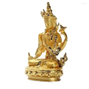 Decorative Figurines Tibetan Alloy Small Buddha 5-inch Gold Plated Manjushri Goddess Of Wealth Ornaments 14cm Longevity Household