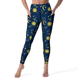 Женские леггинсы Glod Moon, сексуальные брюки с принтом солнца и звезд для спортзала, йоги, эластичные спортивные леггинсы с эффектом пуш-ап, повседневные леггинсы с графическим рисунком