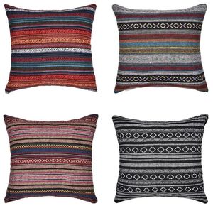 Pillow 4Pcs Bohemian Throw Covers Decorative Boho Mexican Retro Stripe Multicolor Cases For Livingroom 18X18inch