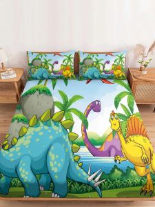 Set Dinosaur Coconut Forest Cartoon Queen Size Bed Mattress Fitted sheet Elastic Rubber Band Nonslip Bed Sheet Pillowcase Set