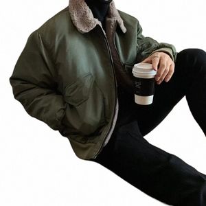 Cott Coat Men's Veet Bomber Jacket Loose Coats Winter Thicked Turndown Collar LG Sleeves Picks Pockets Parkas Tops M2H9#