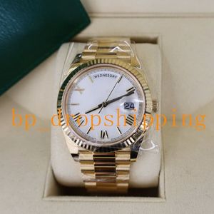 MENS Titta på White Dial 41mm Day-Date 18k Gold Sundust Roman Ref 228238 Automatisk mekanisk safirglaspresident man armbandsur304e