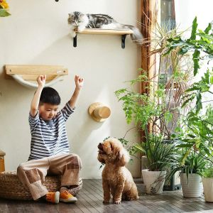 Когтеточки для кошачьего дерева, стены, деревянные полки для лазания, Когтеточка с прыжковой платформой и лестницей, домашняя мебель для домашних животных, для котят