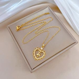 Chains Classic Personality Micro-inlaid Stainless Steel Dancer Necklace Fashionable Hollow Love Versatile Clavicle Chain