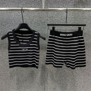 Luxury Striped Women Tanks Shorts Knits Set Sexy Cropped Knitted Singlet Shorts Outfits Summer Slim Casual Daily Singlets Set