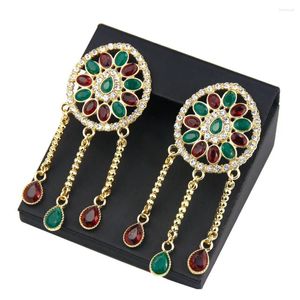 Dangle Earrings Sunspicems Chic Sun Flower Morocco Earring For Women Long Drop Wedding Jewelry Round Crystal Arab Bridal Bijoux 2024