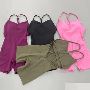 Yoga Outfits Outfit Set Pad Romper Shorts Esporte Terno Conjunto Sportswear Macacões Workout Gym Wear Running Roupas Fitness Otjjx