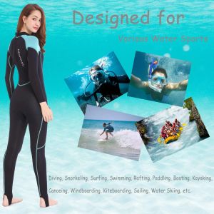 Roupa molhada de neoprene 2mm para mulheres, roupa de mergulho de corpo inteiro para mergulho, surf, natação, canoagem em água fria, alça traseira com zíper