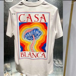 カサブランカメンズ女性Tシャツデザイナーカサブランシャツレインボーマッシュルームレタープリント半袖トップ100％コットンルーズファッショントレンドブランドカサシャツ6453