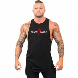 summer Gym Beast Mode Stringer Tank Top Men Cott Clothing Bodybuilding Sleevel Fitn Vest Muscle Singlets Workout Tank 37uj#