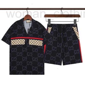 Men's Tracksuits Designer full print ice silk thin set men's and women's internet celebrity loose short sleeved shirt 5/4 shorts beach pants ST6F