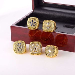 Super Bowl Rugby Basketball Cowboys Ring Wooden Box Set Alloy Men's Jewelry