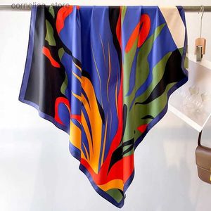 Bandanas Durag Dragves Fashion Twill Silk Square Dicf for Women Print Printing Hijab Muslim Bandana Shawl Beach Stoles Echarpe 2024 Y240325