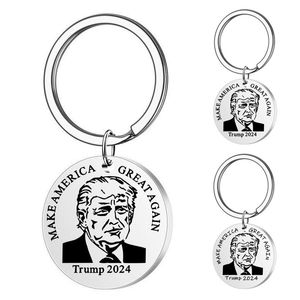Trump 2024 Keychain Make America Great Again Stainless Steel Round Brand Engraving Key Ring Pendant