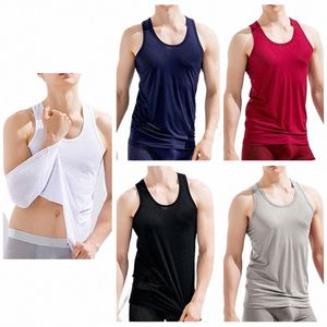 ice Silk Vest Sleevel T Shirts Mesh Hole Quick-Drying Men Tops Thin Breathable Casual Outer Wear Sport M41u#