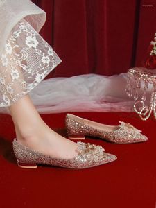 Dress Shoes Crystal Flat Wedding Pregnant Women Bridal Female Main Two Wearing Not Tired Feet Low Heels