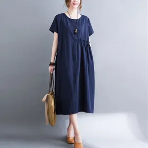 Party Dresses 2024 Arrival Patchwork Cotton Loose Cozy Summer Dress Office Lady Work Women Holiday Travel Style Casaul Midi