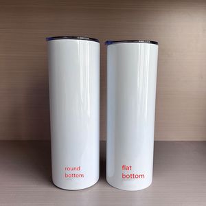 US Local warehouse 20oz 30oz Flat edge Sublimation Tumblers with lid straw blank white Stainless steel Straight bottom Skinny tumbler coffee cup water bottle