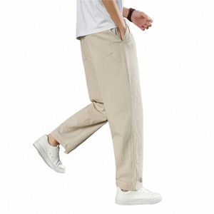 2023 Herrens nya sommartunna stora raka löst casual linneskorma Cott Linen Wide Leg Pants S5FK#